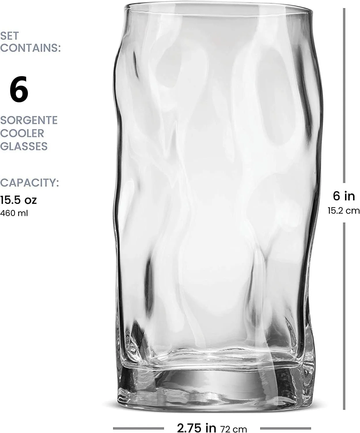Bormioli Rocco Sorgente 15.5 oz. Cooler Glasses, Set of 6,