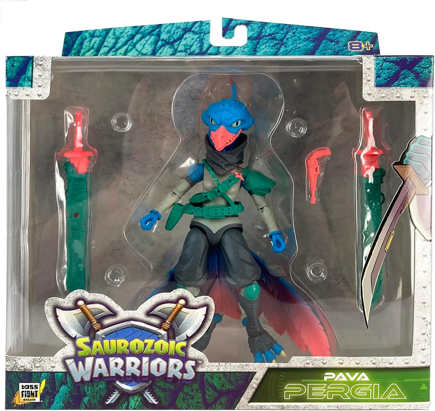Boss Fight Studio Saurozoic Warrior Pava Pergia Futuristic, Armored Dinosaur Hero – Highly Articulated, Posable Collectible Action Figure with Full Range of Accessories – 6 Inch Scale 1:12, Ages 8 
