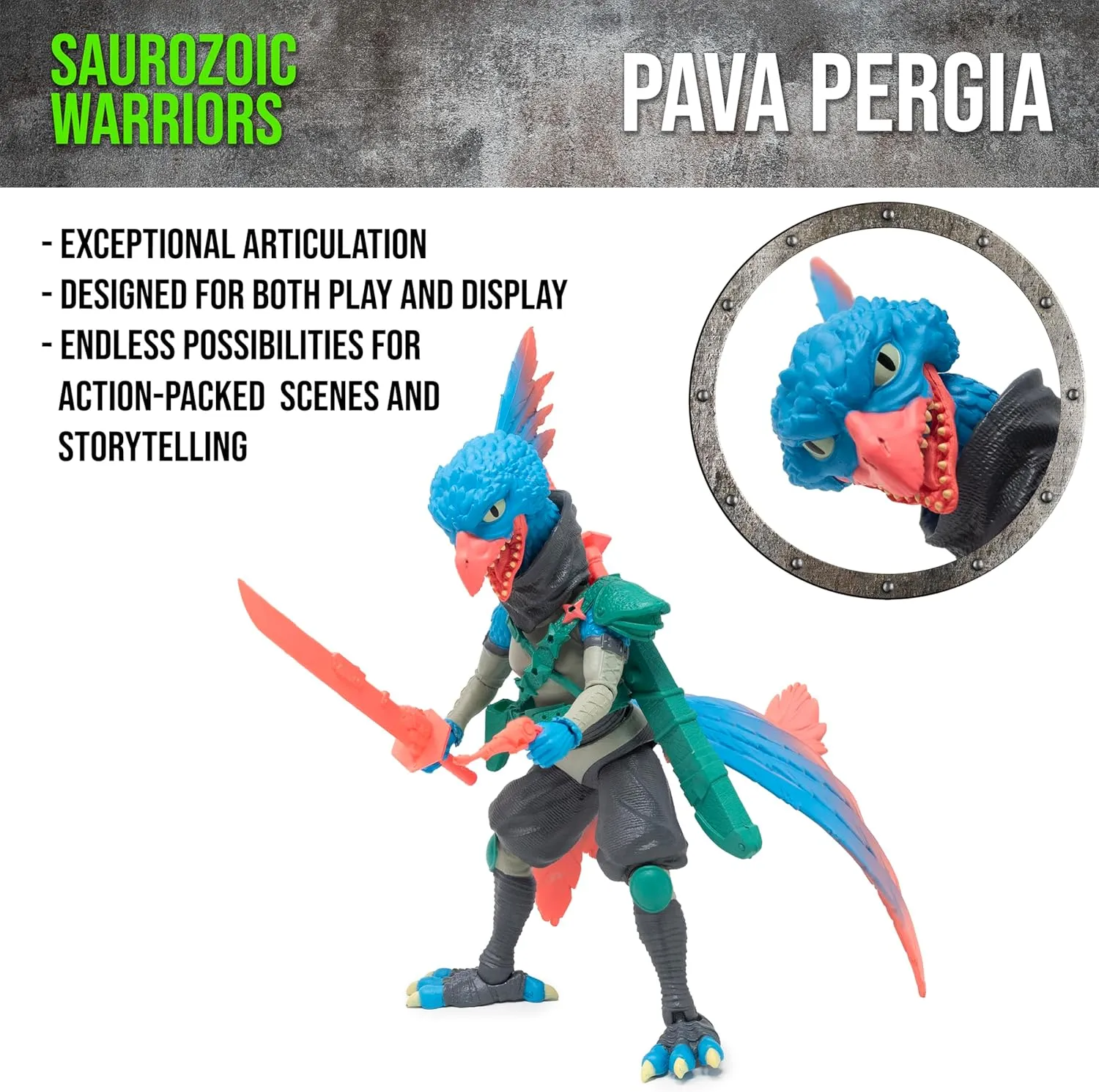 Boss Fight Studio Saurozoic Warrior Pava Pergia Futuristic, Armored Dinosaur Hero – Highly Articulated, Posable Collectible Action Figure with Full Range of Accessories – 6 Inch Scale 1:12, Ages 8 