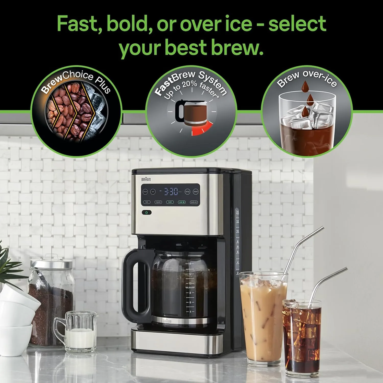 Braun Pure Flavor 14 Cup Drip Coffee Maker, 14 cup, Black, KF5650BK