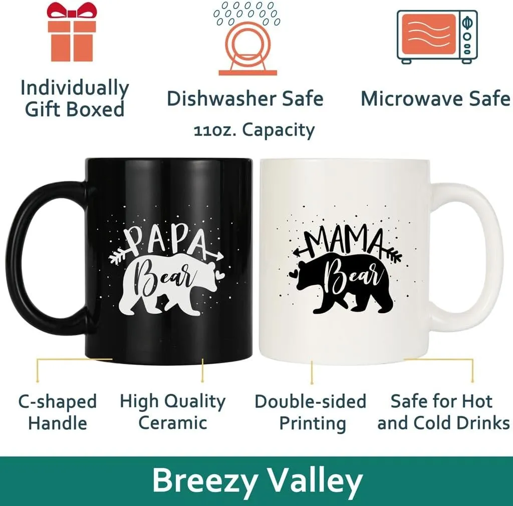 Breezy Valley Mama Bear Papa Bear Mug Set, New Parents Gifts for Couples, Best Mom and Dad Coffee Mugs, Anniversary Mothers Day Gift for Parents, Mom and Dad Gifts for New Parent 2025