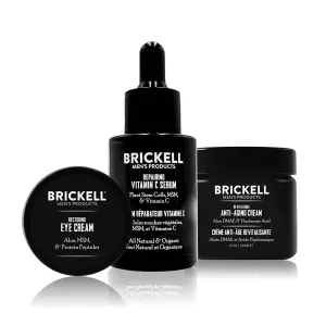 Brickell Men's Advanced Anti-Aging Skin Care Routine, Night Face Cream, Vitamin C Facial Serum and Eye Cream, Natural and Organic, Scented, Skin Care Gift Set