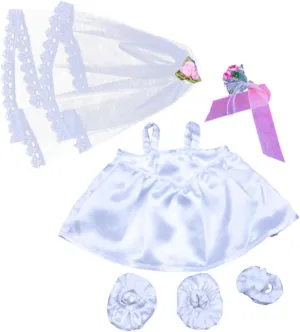 Bride Outfit for Stuffed Animals – Elegant Wedding Dress with Veil & Bouquet – Fits Most 14”-18” Plush Toys, Teddy Bears & Dolls – Perfect Dress-Up Costume & Gift