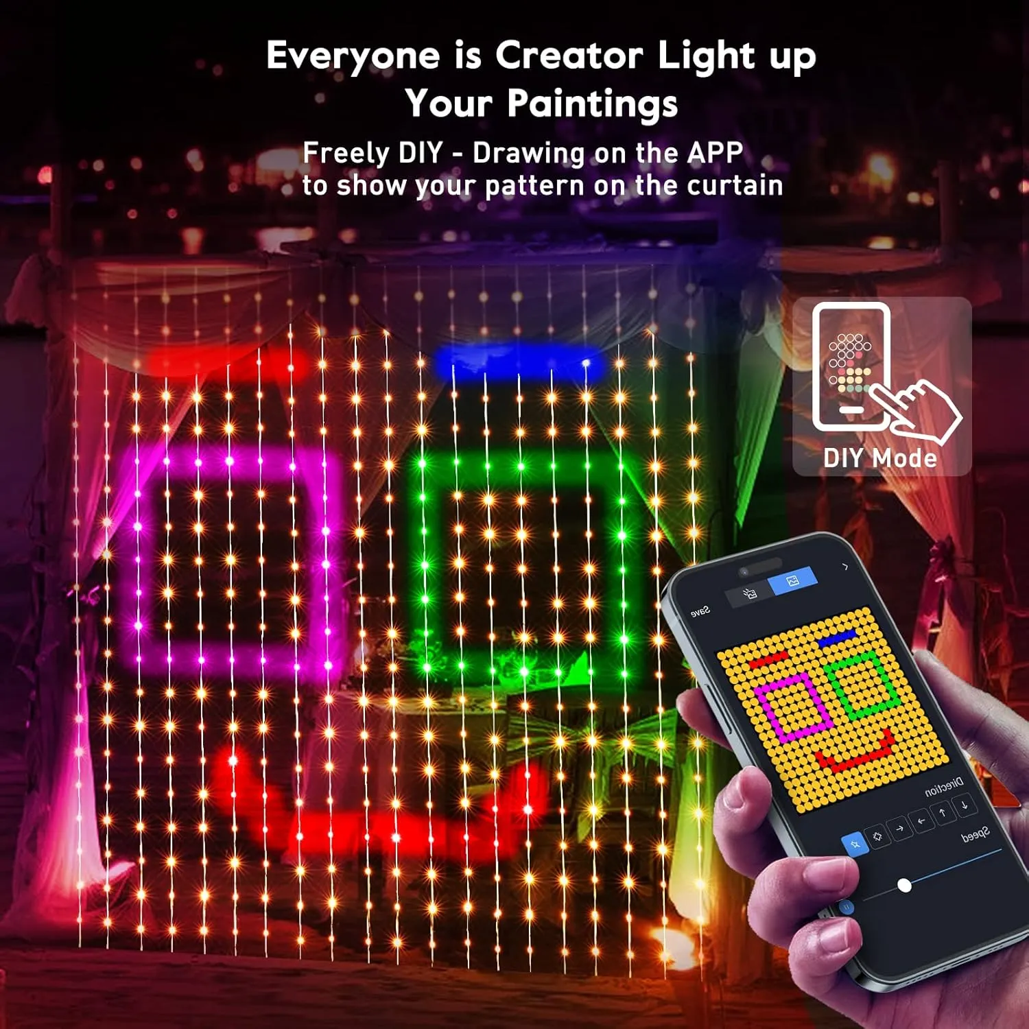 Brightown Smart Curtain String Lights App Controlled - 400 LED DIY Hanging Fairy Light Pattern & Text Programmable, Music Sync with Remote, Smart Valentine's Day Lights Outdoor Indoor Holiday Decor