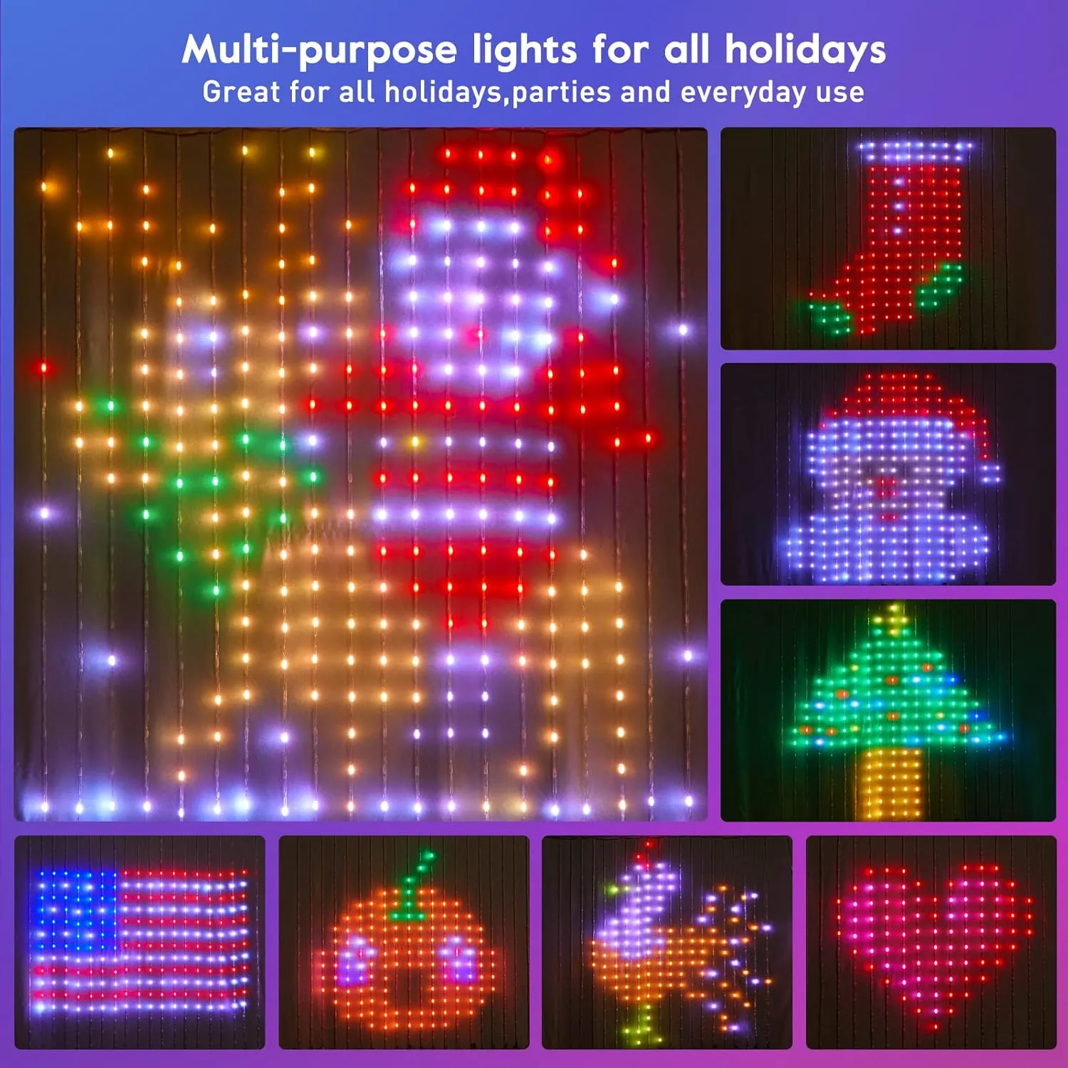 Brightown Smart Curtain String Lights App Controlled - 400 LED DIY Hanging Fairy Light Pattern & Text Programmable, Music Sync with Remote, Smart Valentine's Day Lights Outdoor Indoor Holiday Decor