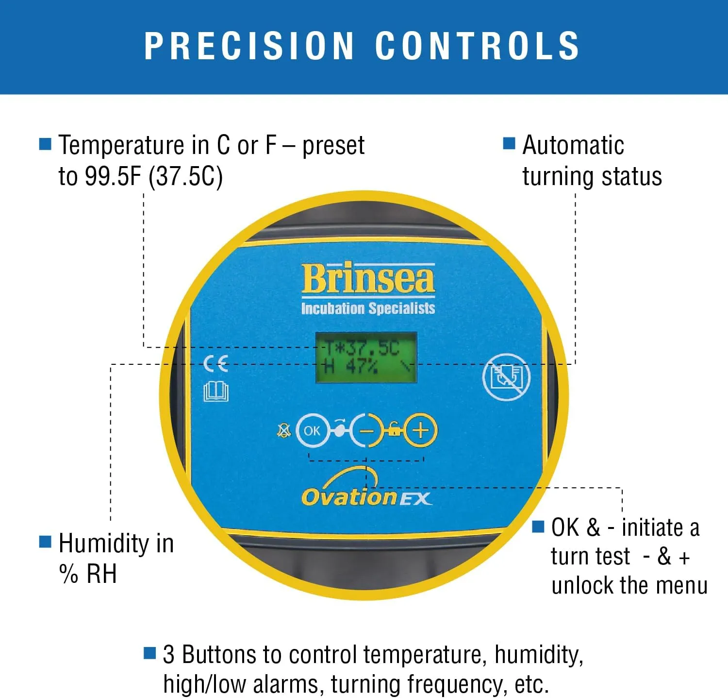 Brinsea Ovation 56 EX Egg Incubator With Automatic Humidity Control and Egg Turning for Hatching 56 Chicken, Duck, Other Bird Eggs, Precision Digital Controls, Temperature Alarms