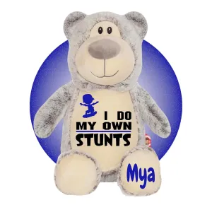 Broken Arm Gifts - Broken Leg Gifts - Personalized 17" Teddy Bear Get Well Gift - "I Do My Own Stunts" Stuffed Animals - Choose Your Injury Type - Broken Ankle, Leg, Wrist, Shoulder, Arm... (Grey Bear)