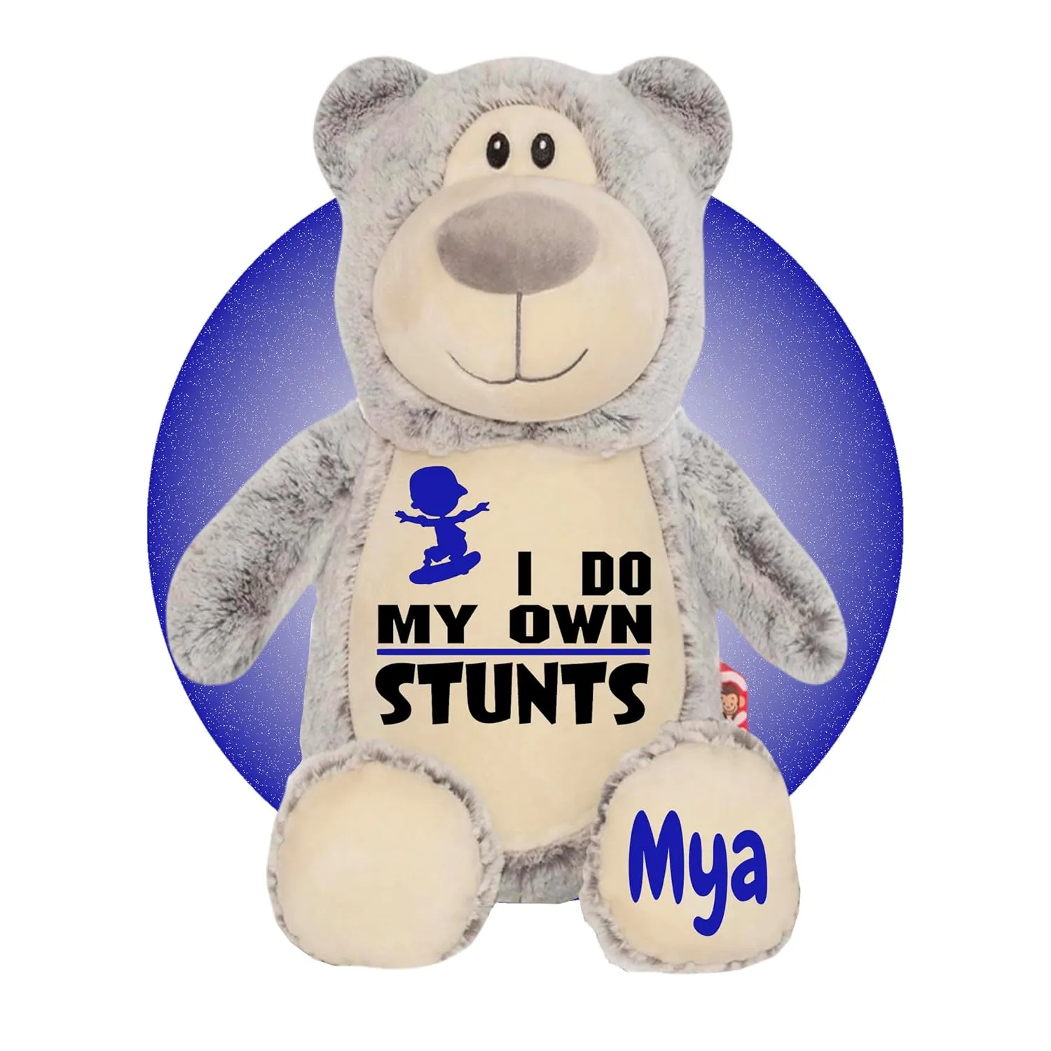 Broken Arm Gifts - Broken Leg Gifts - Personalized 17" Teddy Bear Get Well Gift - "I Do My Own Stunts" Stuffed Animals - Choose Your Injury Type - Broken Ankle, Leg, Wrist, Shoulder, Arm... (Grey Bear)
