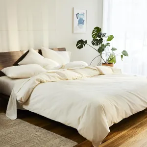 Brooklinen Luxury Sateen 4 Piece King Size Sheets Set in Cream - 100% Cotton Sateen Sheets - 1 Fitted Sheet, 1 Flat Sheet, 2 Pillowcases