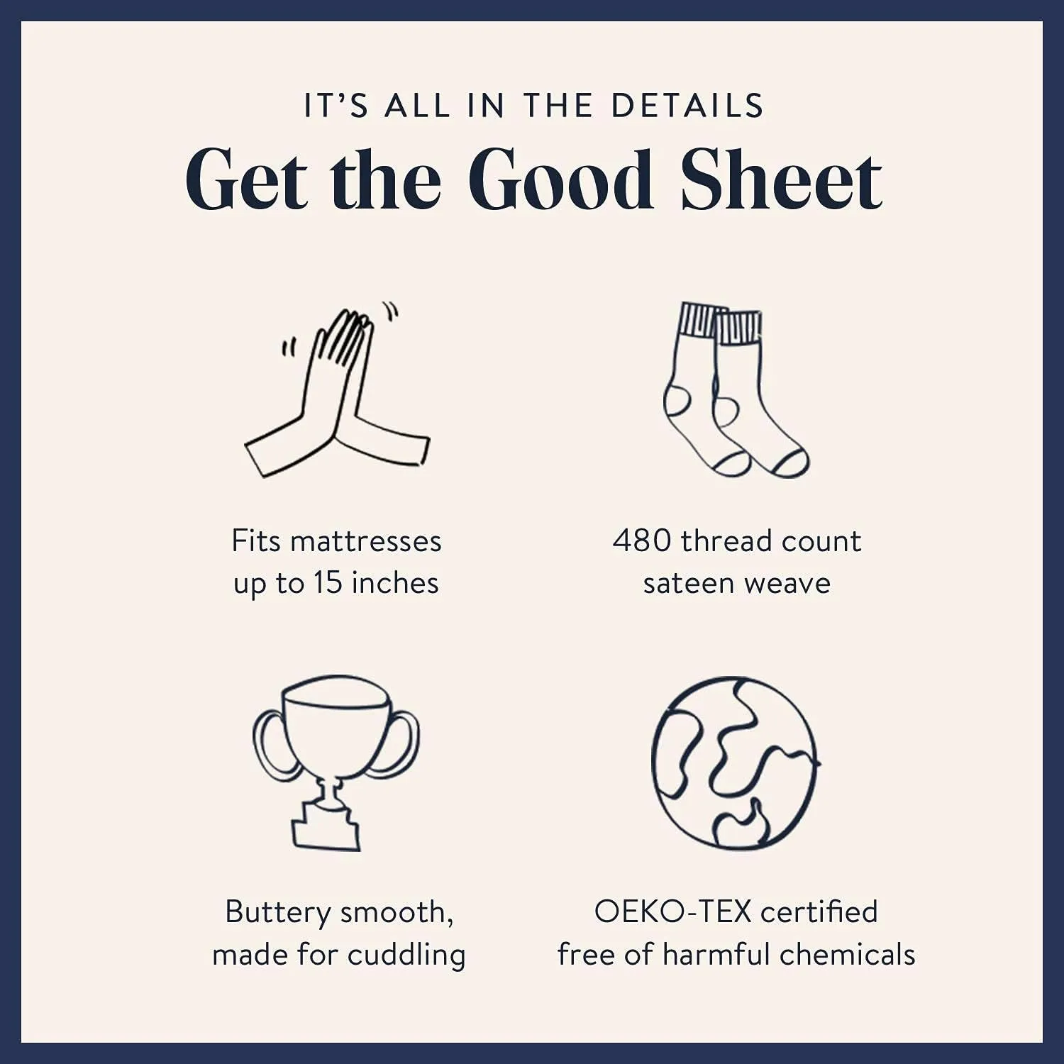 Brooklinen Luxury Sateen 4 Piece King Size Sheets Set in Cream - 100% Cotton Sateen Sheets - 1 Fitted Sheet, 1 Flat Sheet, 2 Pillowcases