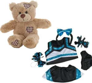 Brown Bear 8 Inch Stuffed Animal with Metallic Teal & Black Cheerleader Uniform – Plush Cheer Bear, Soft Teddy Bear for Kids, Sports Team Spirit Gift, Cute Mini Cheerleading Stuffed Toy