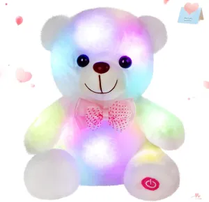 BSTAOFY Light up White Teddy Bear LED Stuffed Animal Soft Nightlight Glow Bear Plush Toy Gifts for Kids Mom Girls Birthday Christmas, 8"