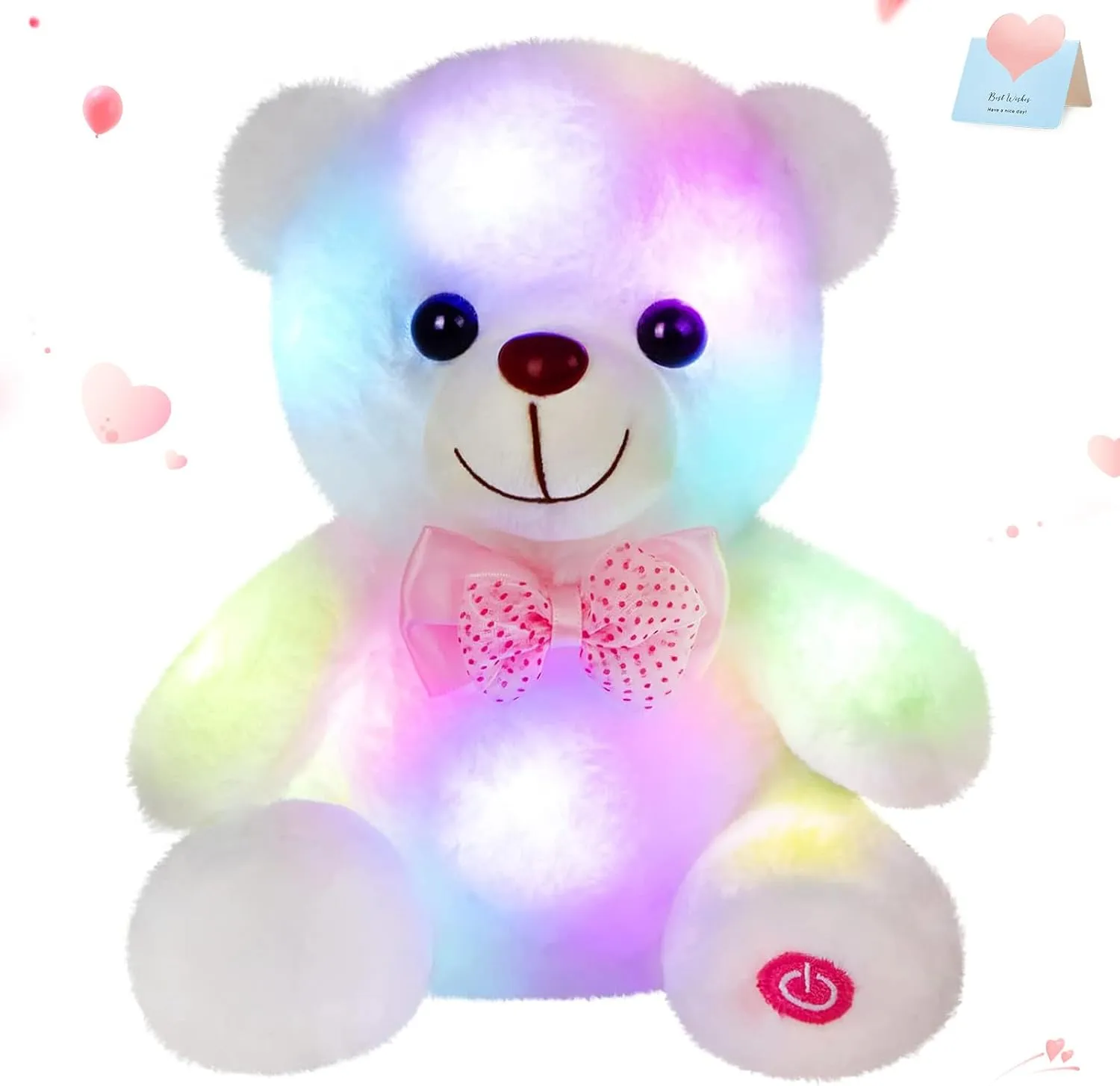 BSTAOFY Light up White Teddy Bear LED Stuffed Animal Soft Nightlight Glow Bear Plush Toy Gifts for Kids Mom Girls Birthday Christmas, 8"