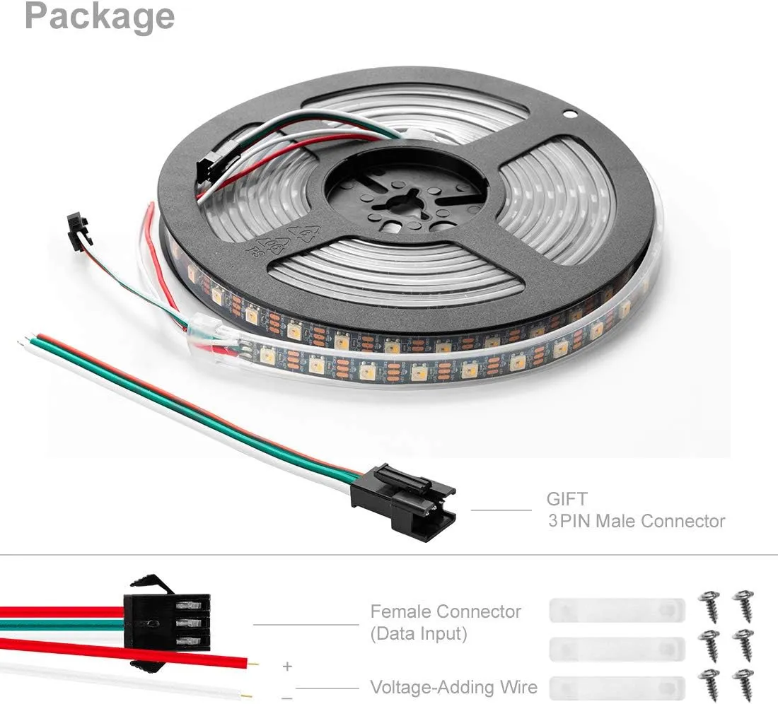 BTF-LIGHTING RGBW RGB Warm White SK6812 (Similar WS2812B) 4 Colors in 1 LED Strip Individually Addressable 16.4ft 60Pixel/m 300LED Light Dream Color IP67 DC5V Black PCB (No Adapter or Controller)