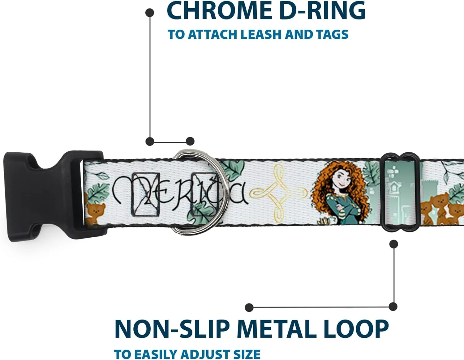 Buckle-Down Dog Collar Plastic Clip Brave Merida Castle and Three Bear Brothers Pose with Script 11 to 16.5 Inches 1.0 Inch Wide
