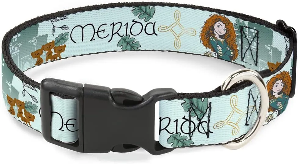 Buckle-Down Dog Collar Plastic Clip Brave Merida Castle and Three Bear Brothers Pose with Script 11 to 16.5 Inches 1.0 Inch Wide