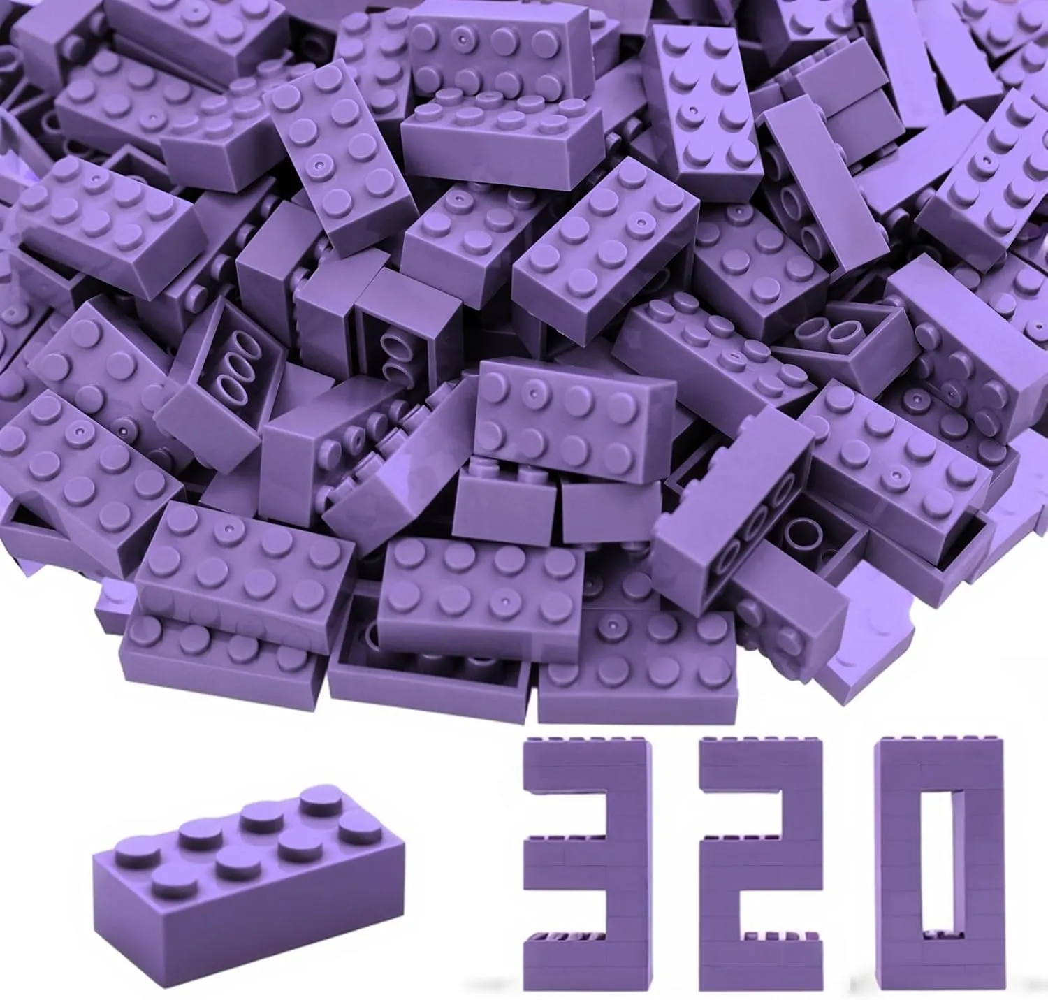 Building Bricks 320 Pieces, Medium Lavender Bricks Bulk Kit, Basic Parts Accessories, Classic Creative Building Blocks Set, Compatible