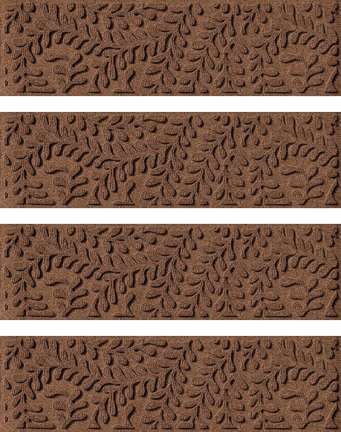 Bungalow Flooring Waterhog Stair Treads, Set of 4, 8-1/2 x 30 inches, Made in USA, Durable and Decorative Floor Covering, Indoor/Outdoor, Water-Trapping, Boxwood Collection, Dark Brown
