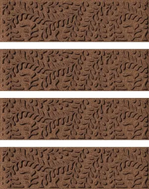 Bungalow Flooring Waterhog Stair Treads, Set of 4, 8-1/2 x 30 inches, Made in USA, Durable and Decorative Floor Covering, Indoor/Outdoor, Water-Trapping, Boxwood Collection, Dark Brown