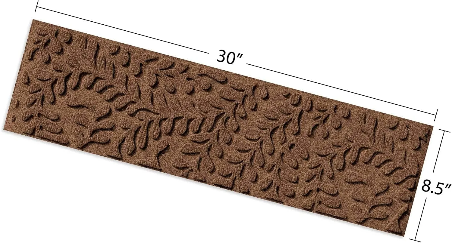 Bungalow Flooring Waterhog Stair Treads, Set of 4, 8-1/2 x 30 inches, Made in USA, Durable and Decorative Floor Covering, Indoor/Outdoor, Water-Trapping, Boxwood Collection, Dark Brown