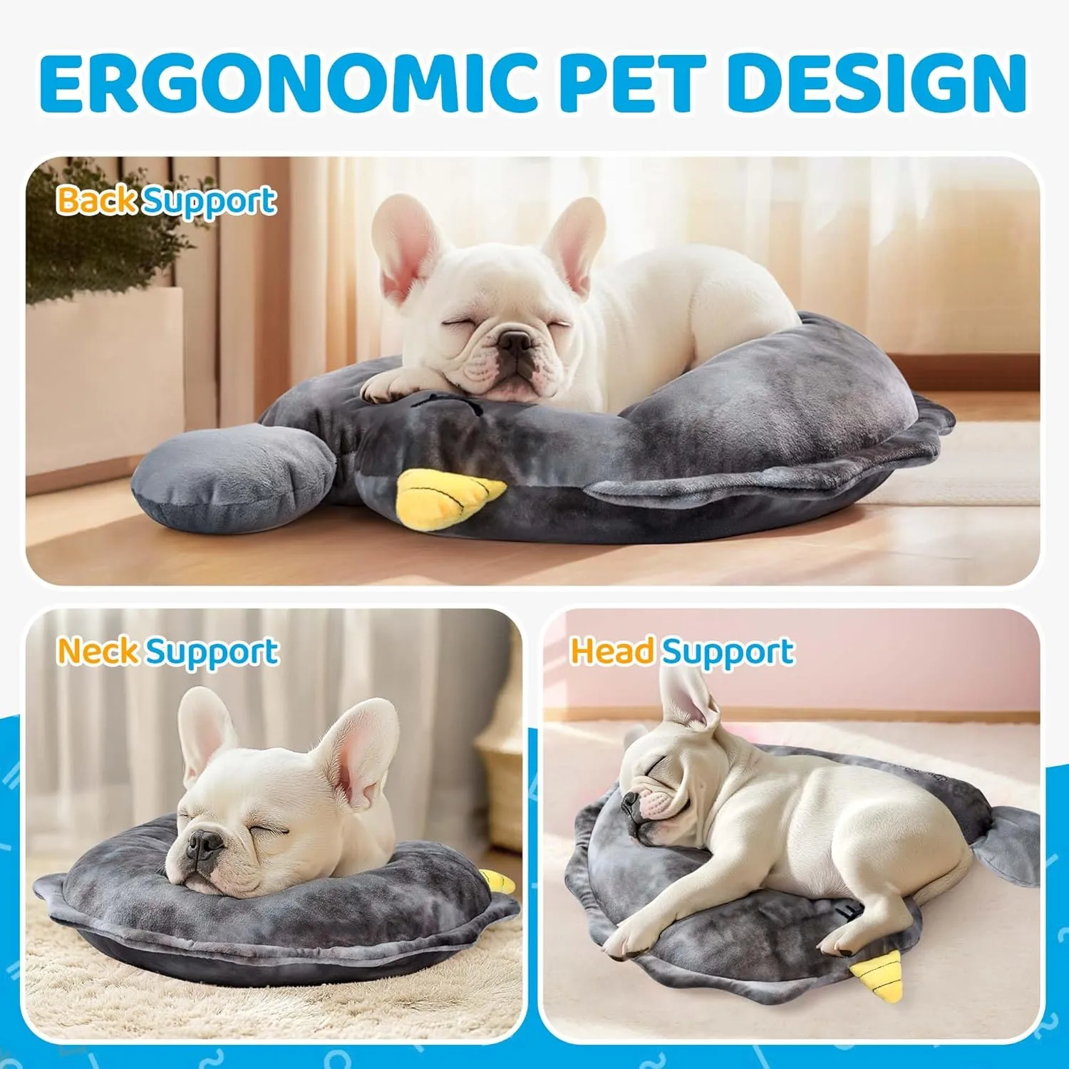 BurgeonNest Small Dog Calming Pillow for Dogs and Cats, Fluffy Soft Colorful Sleep Bolster Cozy Pet Bed Pillow, Great Present for Senior Pup Puppy Kitten, Washable, L