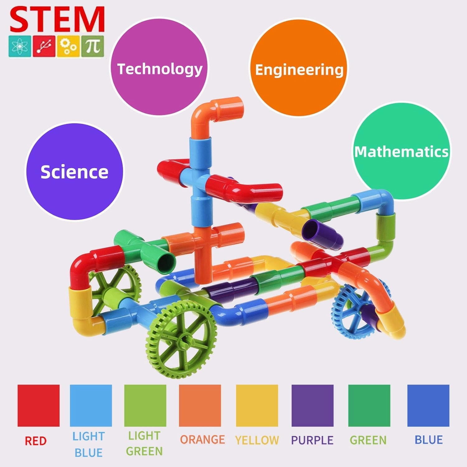 burgkidz 426 Pieces Toy Pipe, Creative STEM Tube Locks Construction with Wheels and Mini Baseplate, Interlocking Educational Sensory Kit, Preschool Learning Toys for Boy and Girls Ages 3 