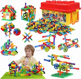 burgkidz 426 Pieces Toy Pipe, Creative STEM Tube Locks Construction with Wheels and Mini Baseplate, Interlocking Educational Sensory Kit, Preschool Learning Toys for Boy and Girls Ages 3 