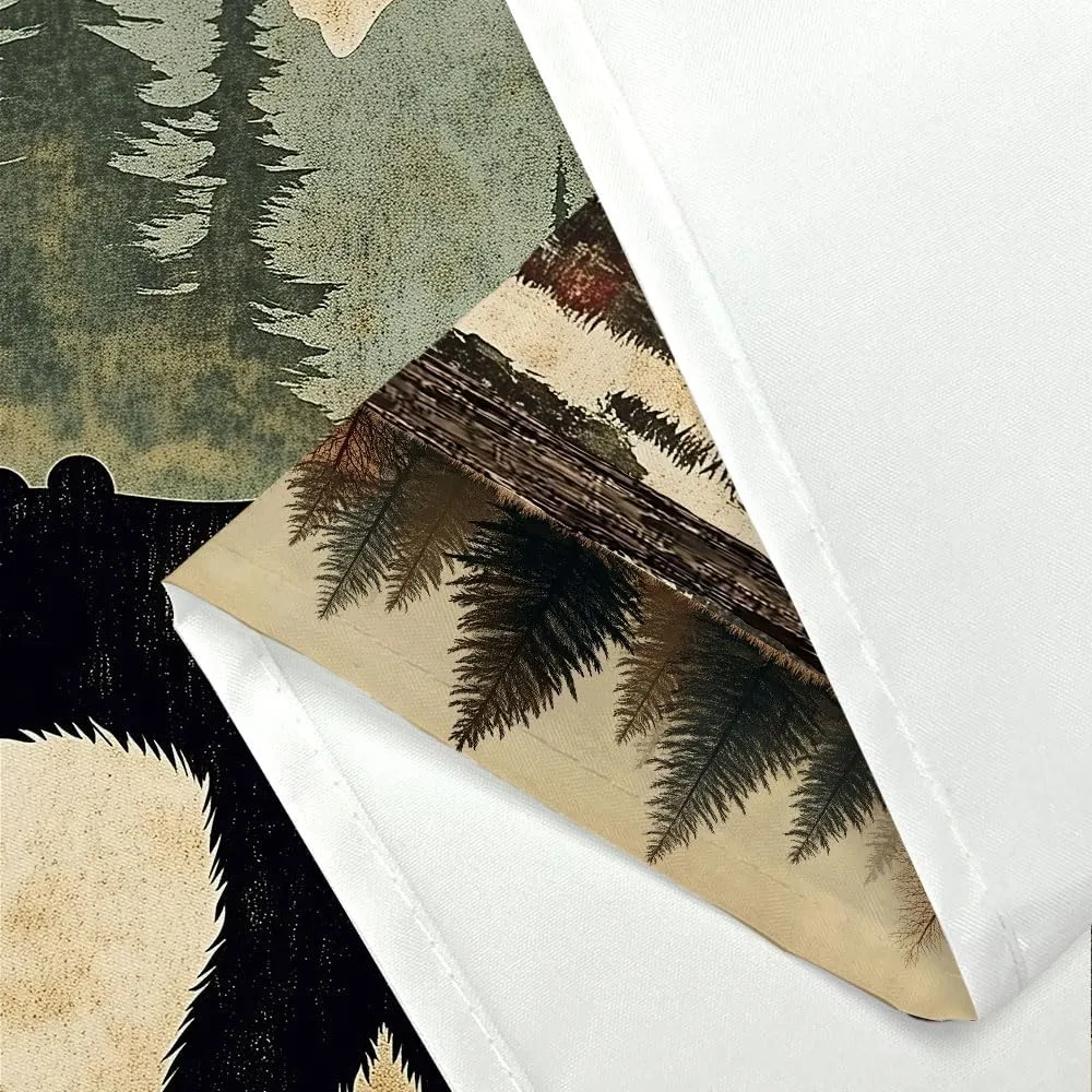 Cabin Bear Shower Curtain, Rustic Deer Hunting Decor Bath Curtains, Farmhouse Country Wooden Camping Forest Waterproof Fabric Bathroom Accessories Set, 72X84 inch with Hooks