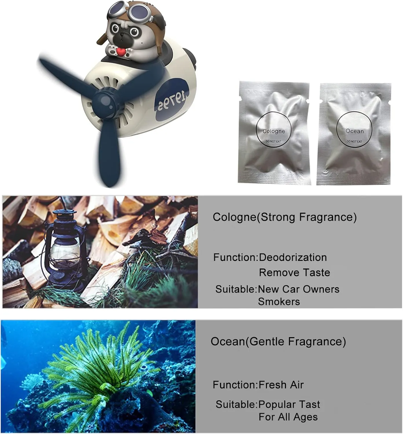 Cacacece Cute Dog Pilot Car Air Freshener - Creative Air Vent Clip Fragrance for Car, Long-Lasting Perfume Fragrance, Funny Automotive Decor