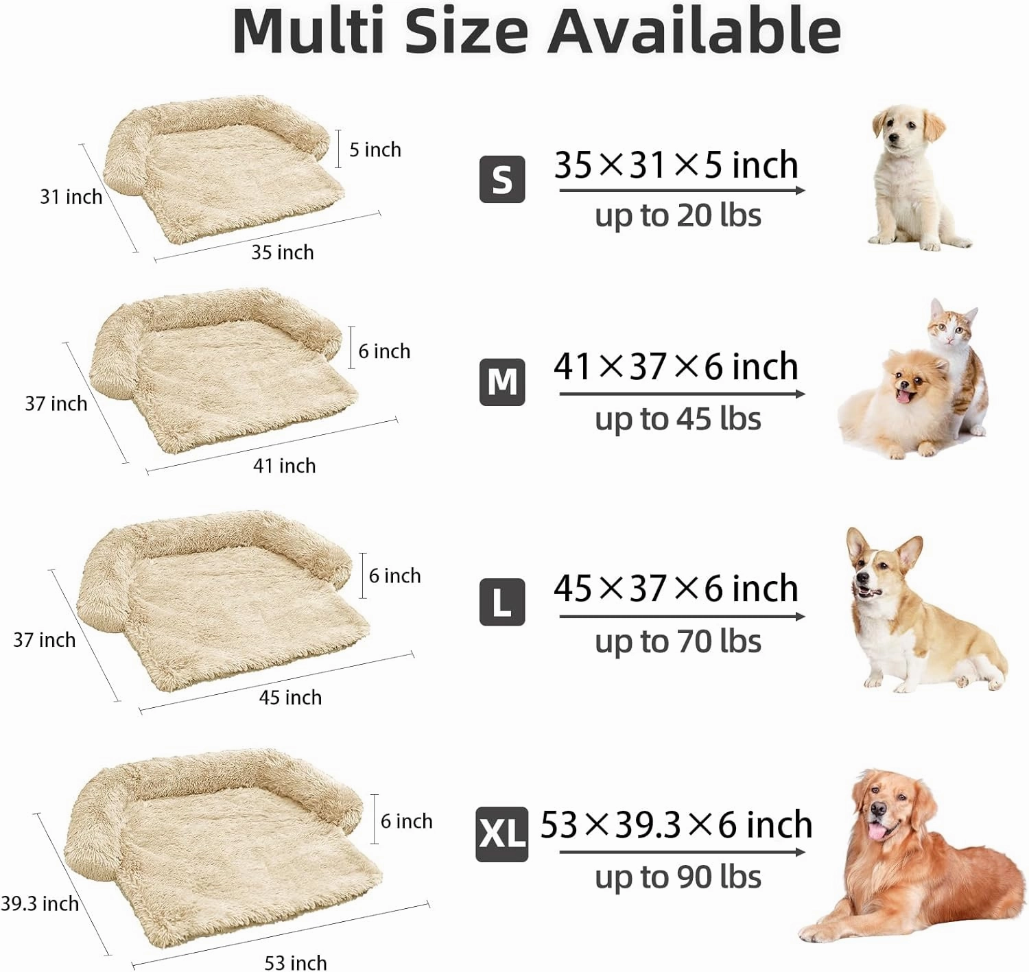 Calming Dog Bed Fluffy Plush Dog Mat for Furniture Protector with Removable Washable Cover for Large Medium Small Dogs and Cats (Large, Beige)