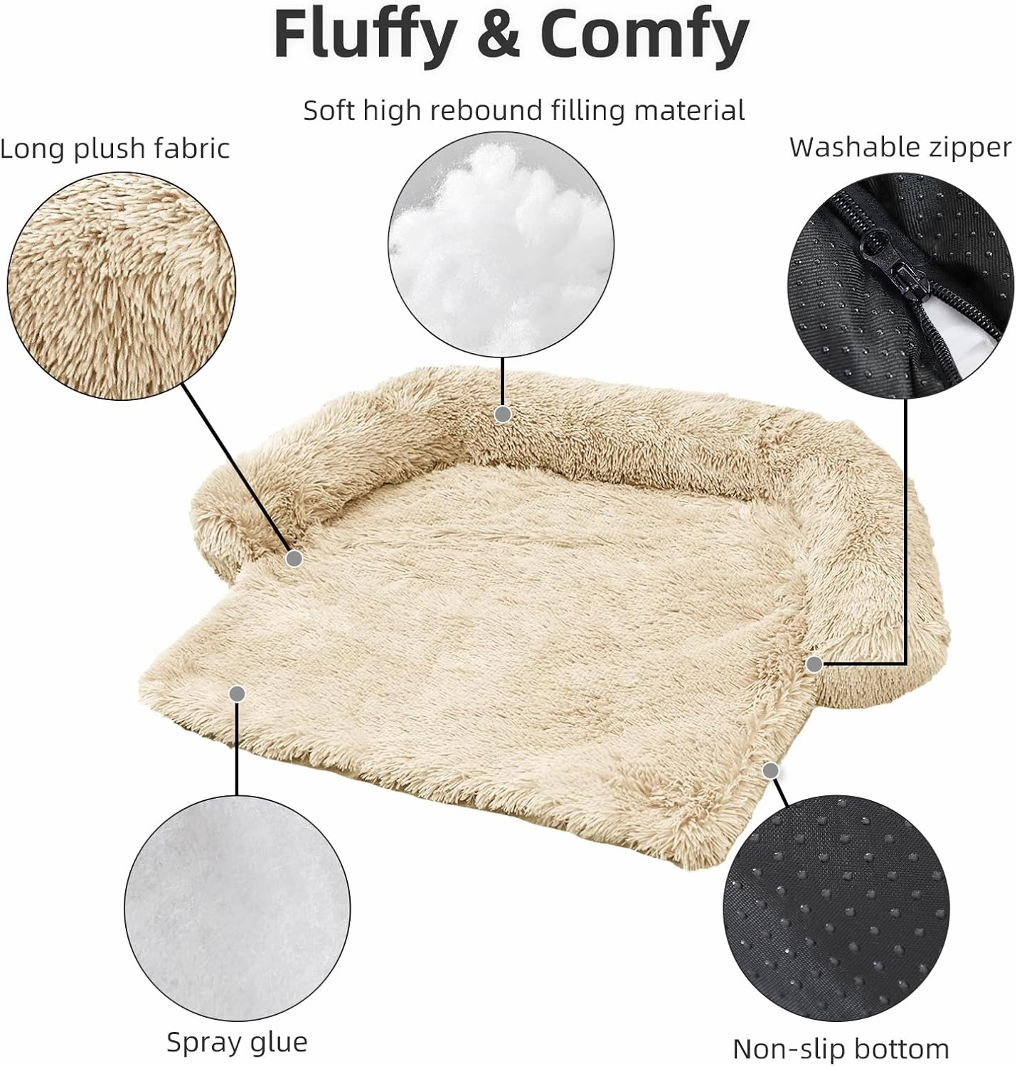 Calming Dog Bed Fluffy Plush Dog Mat for Furniture Protector with Removable Washable Cover for Large Medium Small Dogs and Cats (Large, Beige)