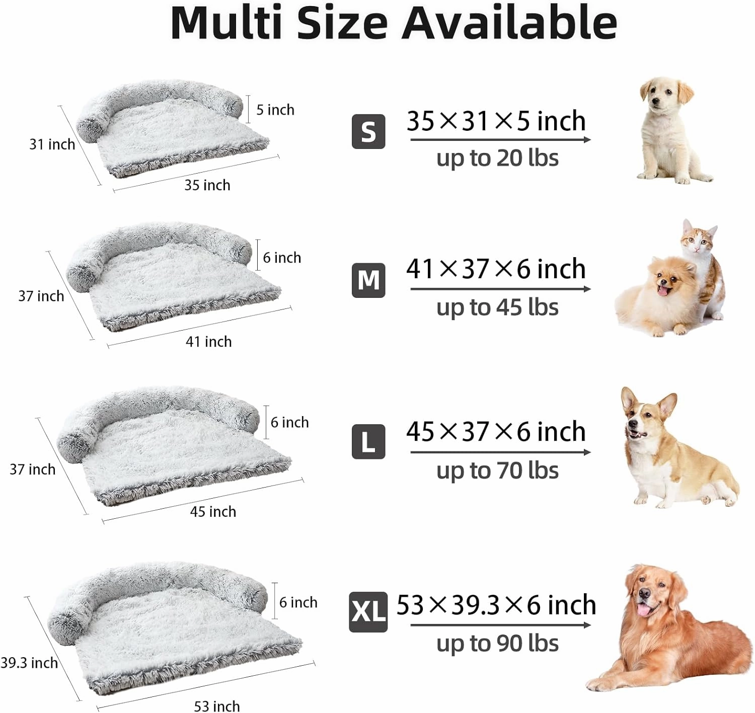 Calming Dog Bed Fluffy Plush Dog Mat for Furniture Protector with Removable Washable Cover for Large Medium Small Dogs and Cats (Large, Light Grey)
