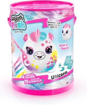 Canal Toys Personalize Airbrush Plush Medium Squishy Plush Unicorn! Decorate, wash, Repeat! Customize Your own Spray Art Plush with Markers, Airbrush Tool and 70  Stencils. Ages 6 