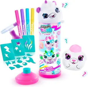 Canal Toys Personalize Airbrush Plush Mini Mystery 2 Pack! Which 2 plushies Will You get?! Decorate, wash, Repeat! Customize Your own plushies with Markers, Airbrush Tool and Stencils. Ages 6 