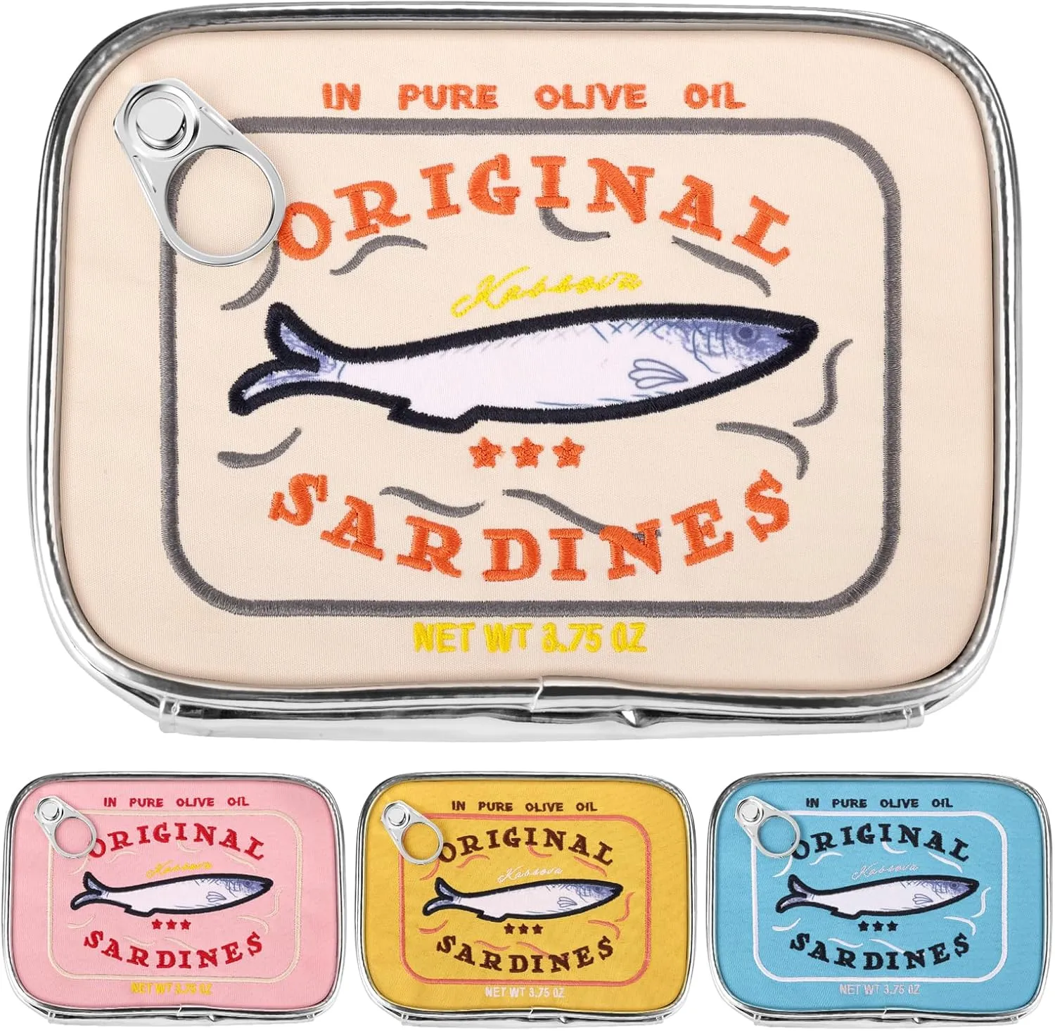 Canned Sardines Makeup Bag, Cute Small Sardines Fish Tin Pouch, Creative Cosmetic Organizer Bag, Funny Gift For Women Best Friends Sister Teen Girls BEIGE