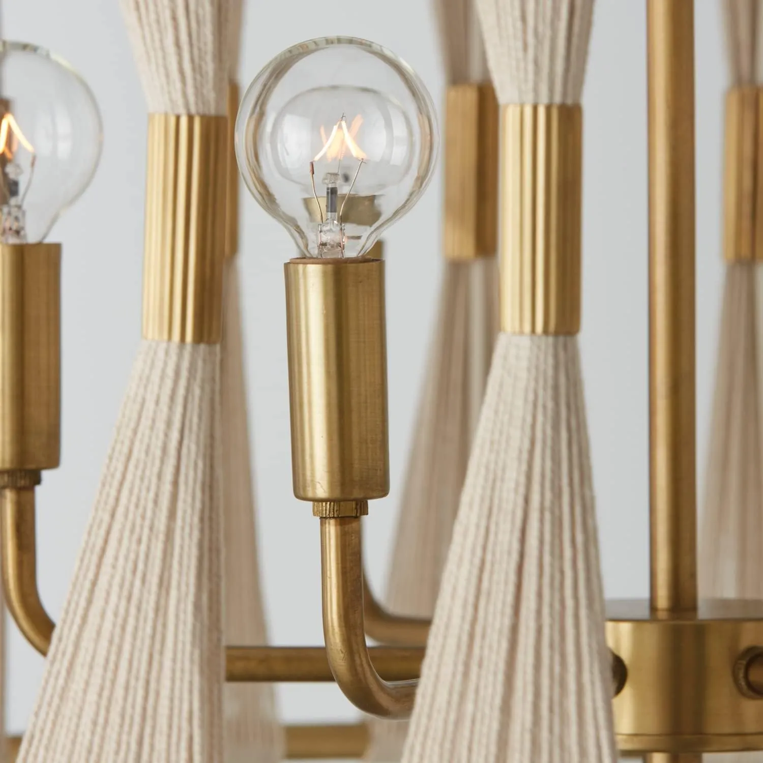 Capital Lighting 341161NP Bianca Modern Luxe Hand-Wrapped Bleached Natural Rope Drum Pendant Light Fixture, 6-Light 360 Total Watts, 14" H x 25" W, Patinaed Brass