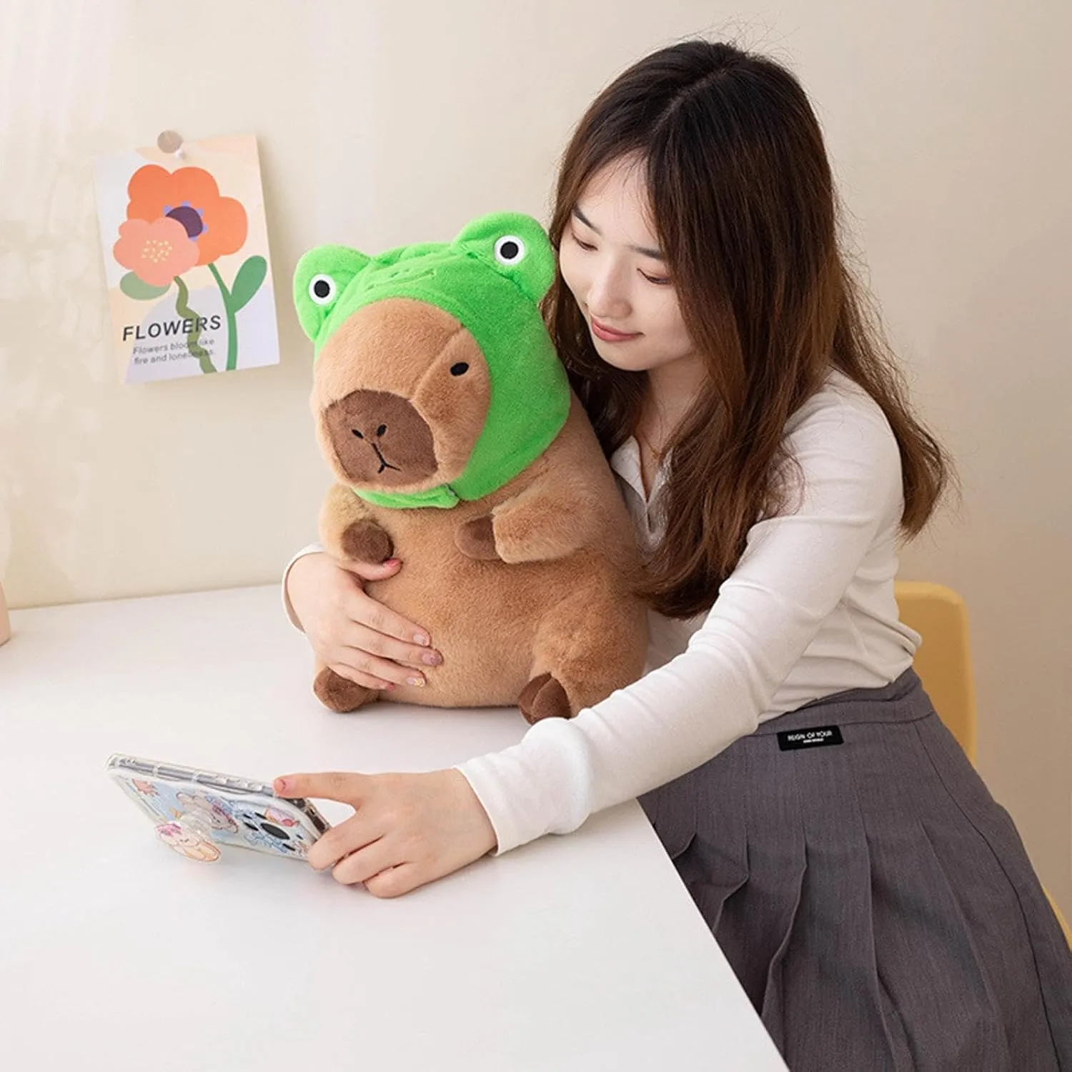 Capybara Plush with Detachable Frog Hat 11 inch Cute Capibara Stuffed Animal Ultra Soft Plushies Toys Kawaii Gifts for Kids Brown