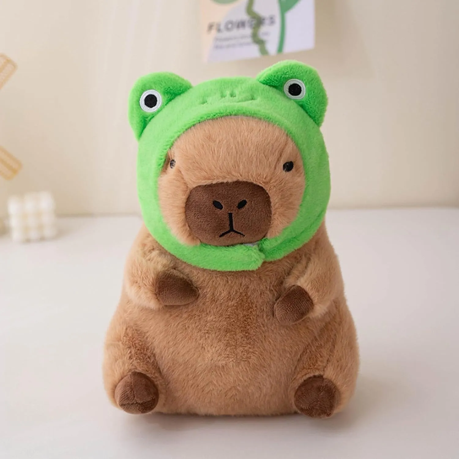 Capybara Plush with Detachable Frog Hat 11 inch Cute Capibara Stuffed Animal Ultra Soft Plushies Toys Kawaii Gifts for Kids Brown