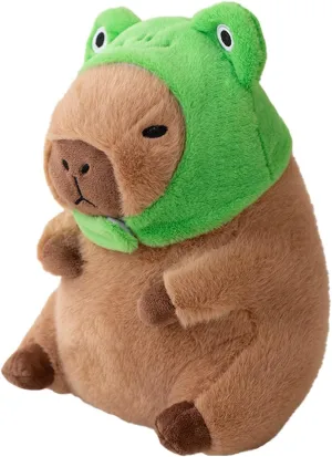 Capybara Plush with Detachable Frog Hat 11 inch Cute Capibara Stuffed Animal Ultra Soft Plushies Toys Kawaii Gifts for Kids Brown