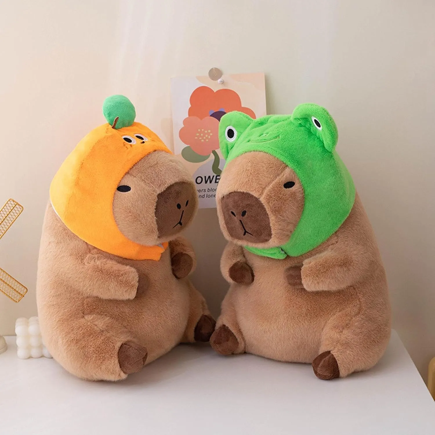 Capybara Plush with Detachable Frog Hat 11 inch Cute Capibara Stuffed Animal Ultra Soft Plushies Toys Kawaii Gifts for Kids Brown