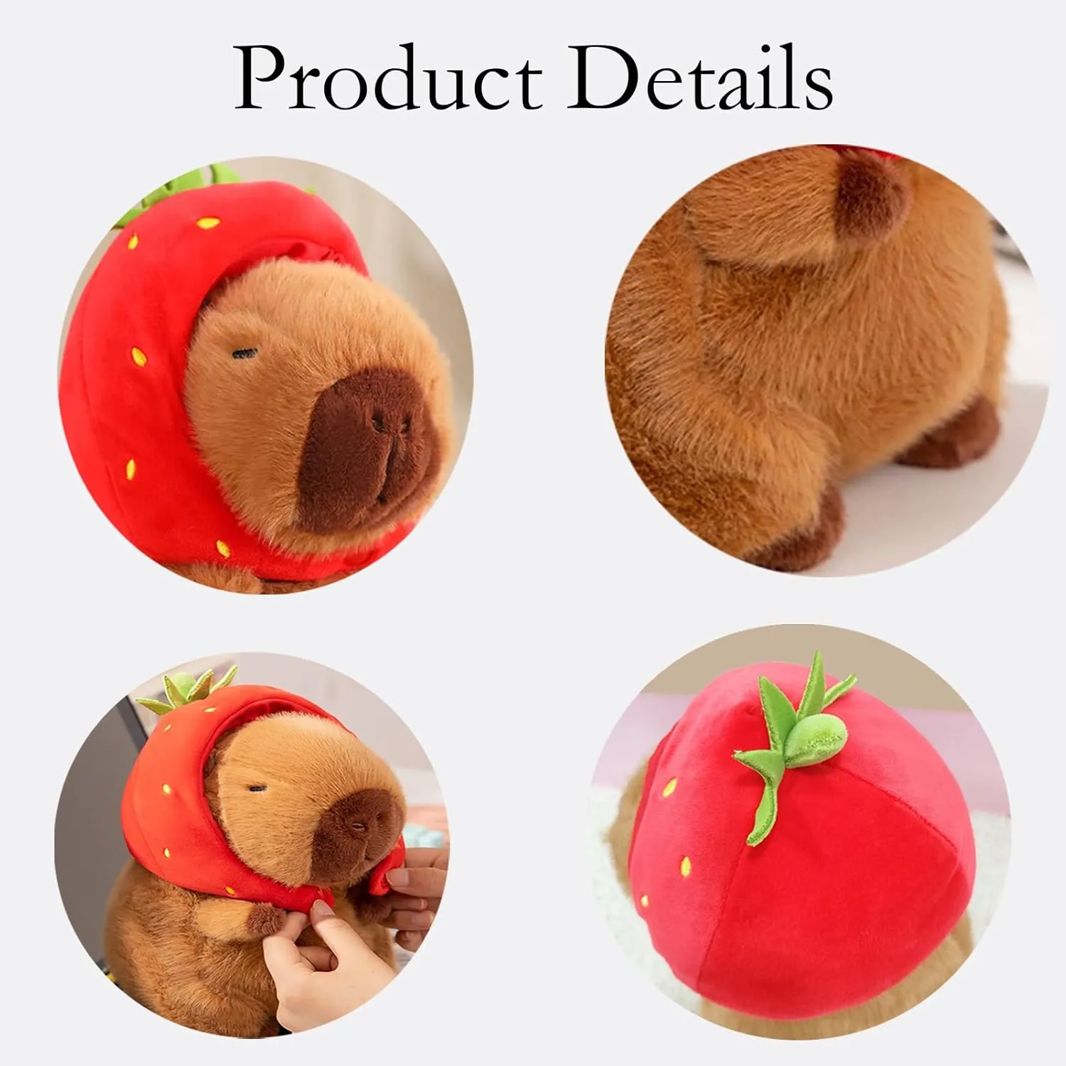 Capybara Plush with Strawberry Hat 13 inch Cute Capibara Stuffed Animal Ultra Soft Plushies Toys Kawaii Gifts for Kids Brown