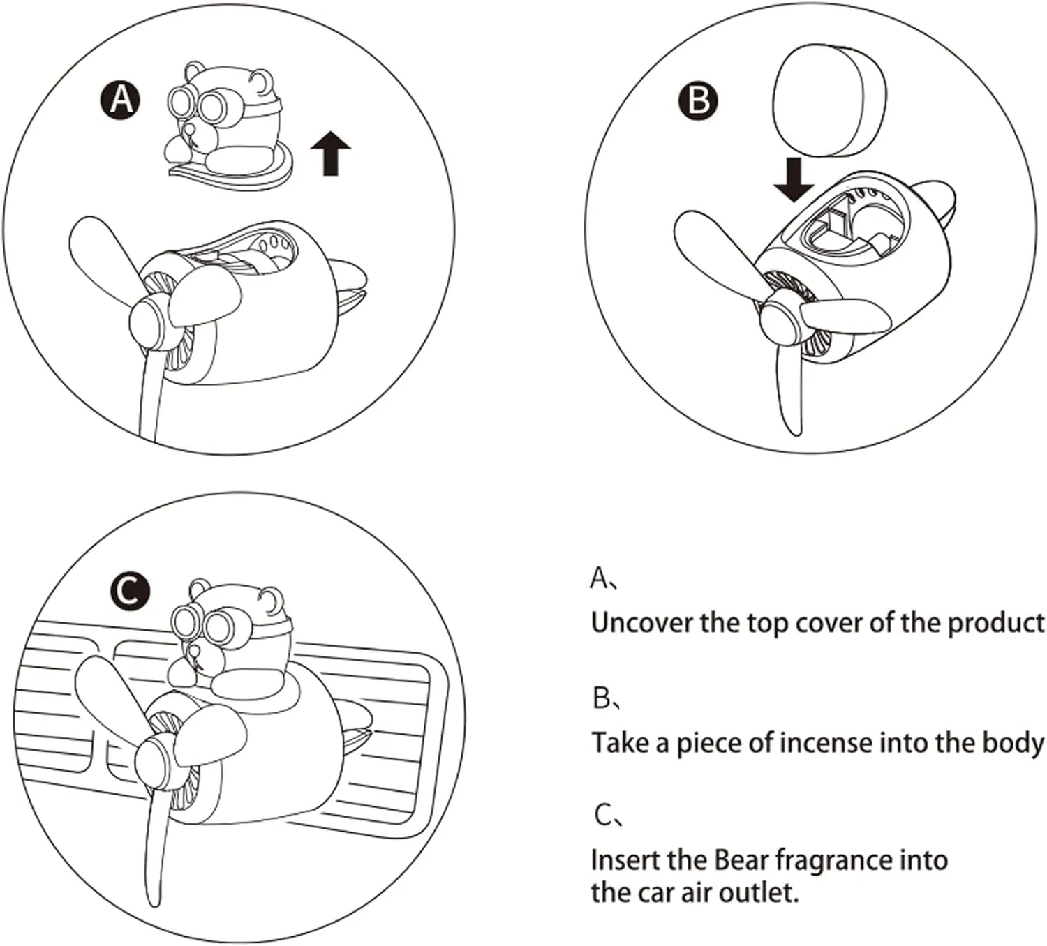 Car air freshener, aromatherapy decoration car parts, lovely car diffuser rotating propeller air outlet freshener creative car perfume decoration cool car parts (Hako Bear, bear)
