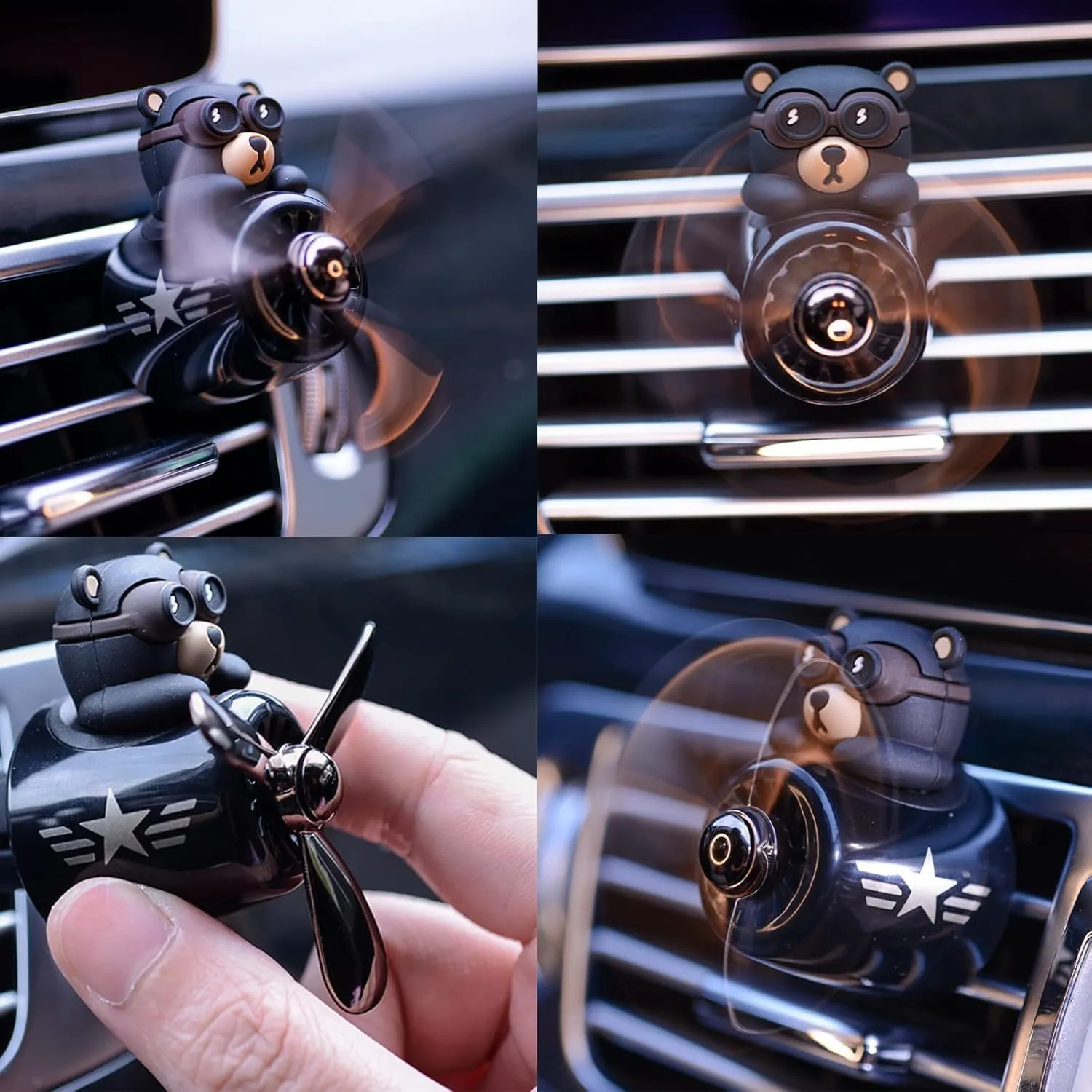 Car air freshener, aromatherapy decoration car parts, lovely car diffuser rotating propeller air outlet freshener creative car perfume decoration cool car parts (Hako Bear, bear)