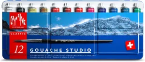 Caran D'Ache Paint Tubes, Gouache Studio, 12 Colors, Pack of 1