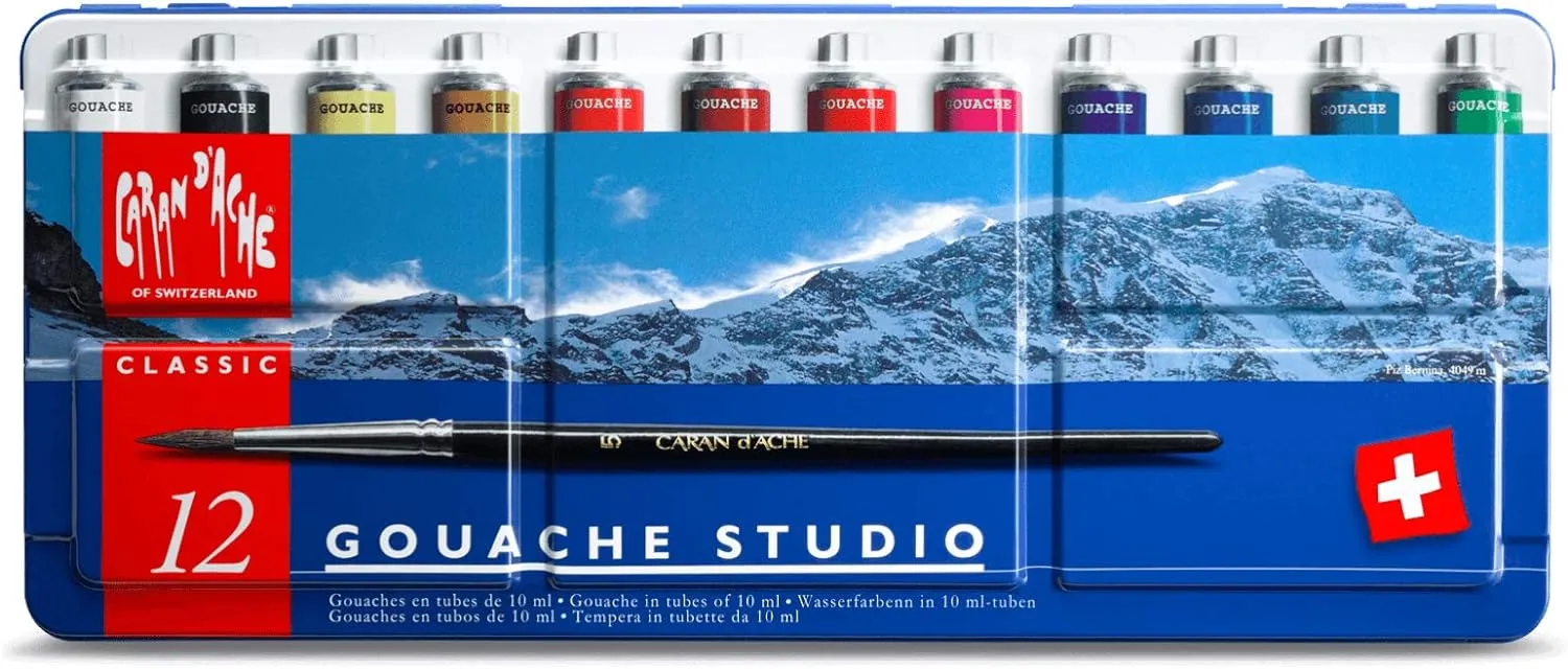 Caran D'Ache Paint Tubes, Gouache Studio, 12 Colors, Pack of 1