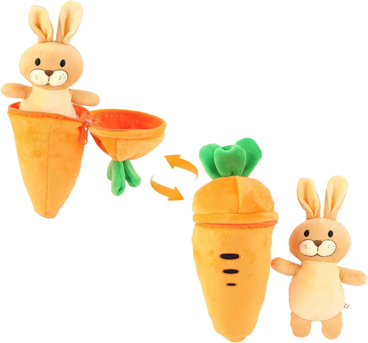 Carrot Plush Toy with Bunny Inside 11" - Interactive Zipper Design, Rabbit Stuffed Animal, Cute Easter Gift & Home Decor, Soft Bunny Stuffed Animal for Kids & Collectors