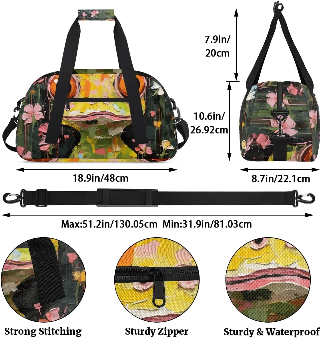 Cartoon Frog Flower Kids Overnighter Duffel Bags for Boys, Carry-On Size Sports Gym Bag with Front Zipper Pocket for School Practice or Overnight Travel Weekender Sleepover Tote Bag