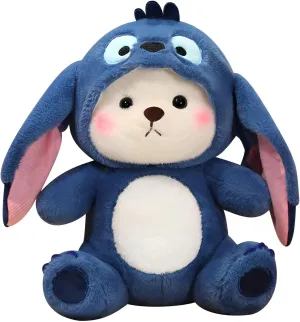 Cartoon Plush Cross-Dressing Teddy Bear Plush Toy, Cute Teddy Bear with Removable Stitchhat (Blue StitchBear, 11 inch / 0.5 lb)
