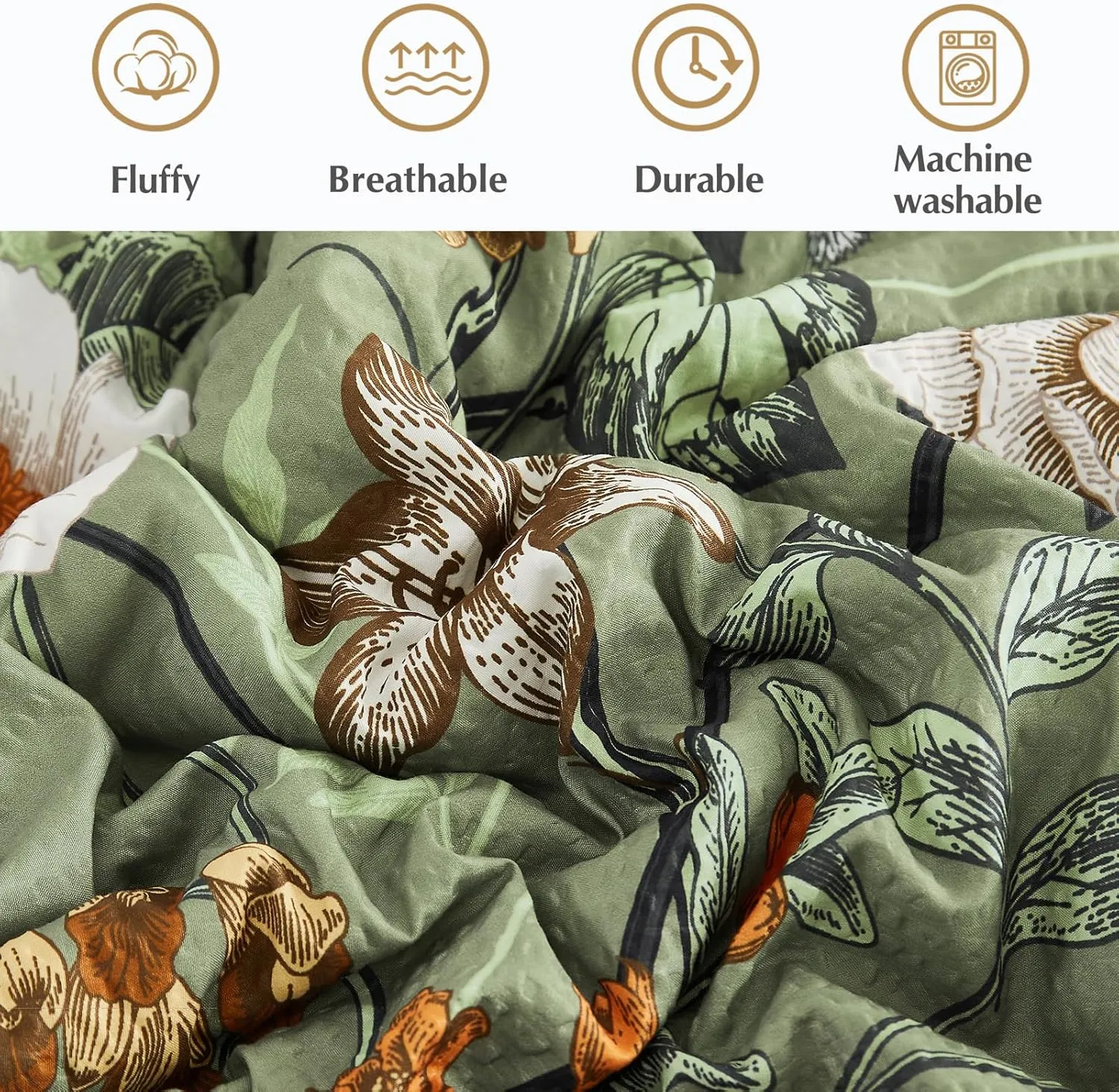 CASAAGUSTO Queen Comforter Set, 7 PCS Green Butterfly Floral Comforter Set with Flowers Leaves Pattern, Soft Seersucker Design All Season Queen Size Bedding Set(90"X90")