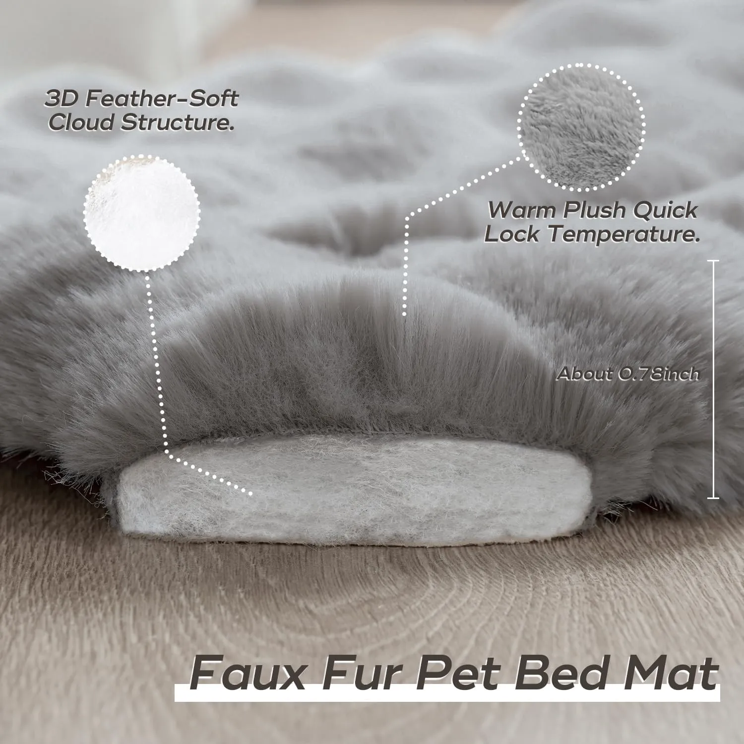 Cat Beds for Indoor Cats Plush Pad Mat with Non-Slip Bottom Faux Fur Soft Kitten Bed for Carriers/Floor/Couch Dog & Puppy Washable 23 x 15 Inch Medium Grey